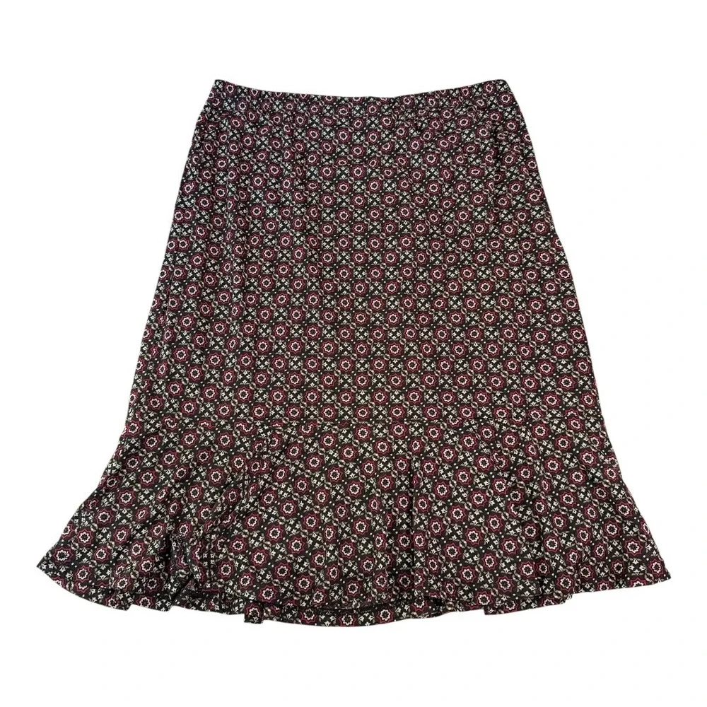 Boho Indie Sag Harbor Skirt Regular Medium Black Red Geometric Print Ruffle‎ Hem